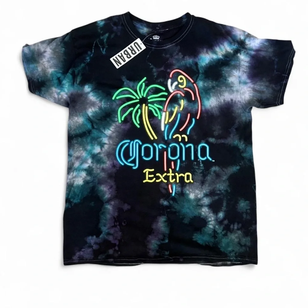 Corona Extra Tie-Dye Parrot Tee - Black and Green - Picture 1 of 7